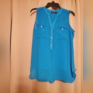 Apt 9 Teal Blue Sleeveless V-Neck Button Up Shirt.  Size S